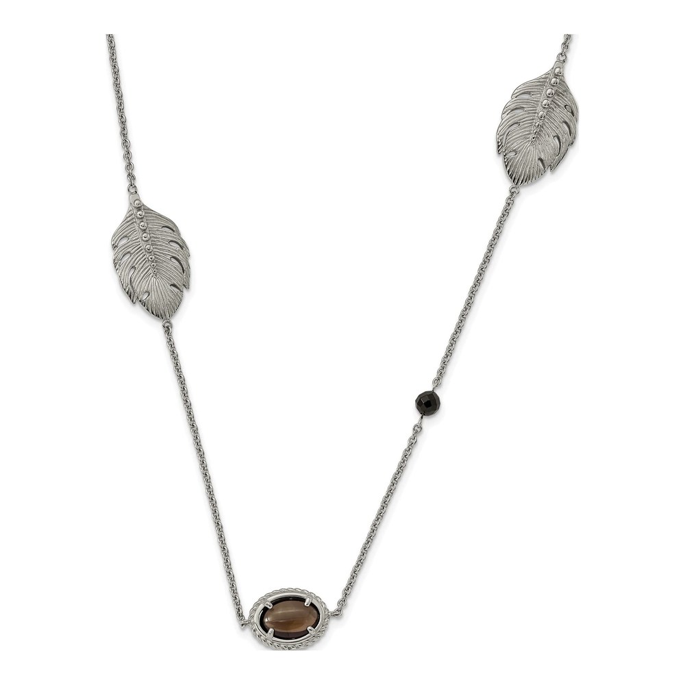 Stainless Steel Leaf Smoky Quartz & Onyx Necklace