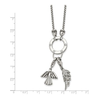 Stainless Steel CZ Feather Angel Pendant Necklace – view 4