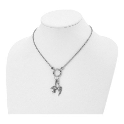 Stainless Steel CZ Feather Angel Pendant Necklace – view 5