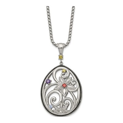 Stainless Steel CZ Multicolor Pendant Necklace