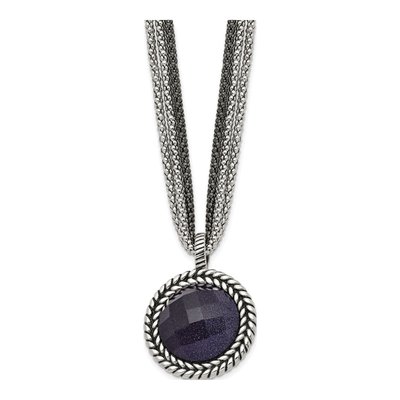 Stainless Steel Reversible Blue Sandstone Pendant Necklace – view 4