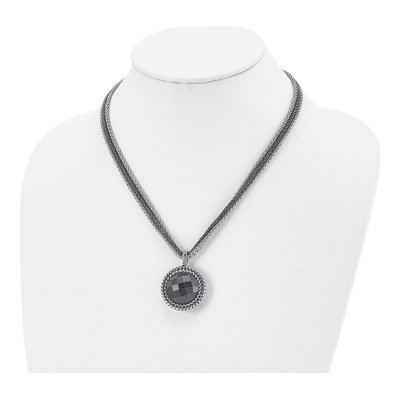 Stainless Steel Reversible Blue Sandstone Pendant Necklace – view 6