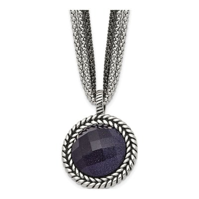 Stainless Steel Reversible Blue Sandstone Pendant Necklace