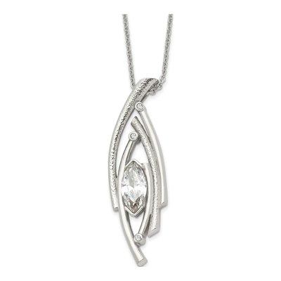 Stainless Steel CZ Textured Pendant Necklace