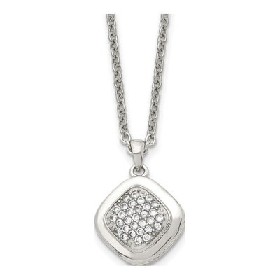 Stainless Steel CZ Square Pendant Necklace