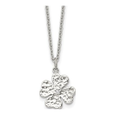 Stainless Steel Crystal Four Leaf Clover Pendant Necklace