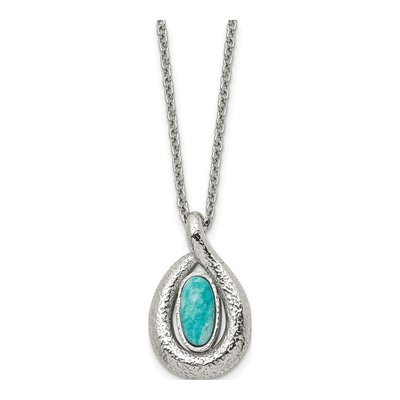 Stainless Steel Textured Dyed Jade Pendant Necklace