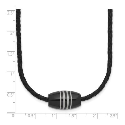 Black Stainless Steel Black Leather Cord Necklace – view 5