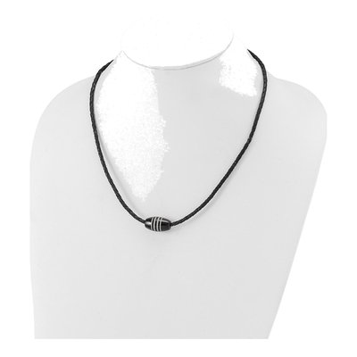 Black Stainless Steel Black Leather Cord Necklace – view 6