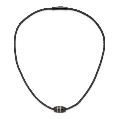 Black Stainless Steel Black Leather Cord Necklace – view 7