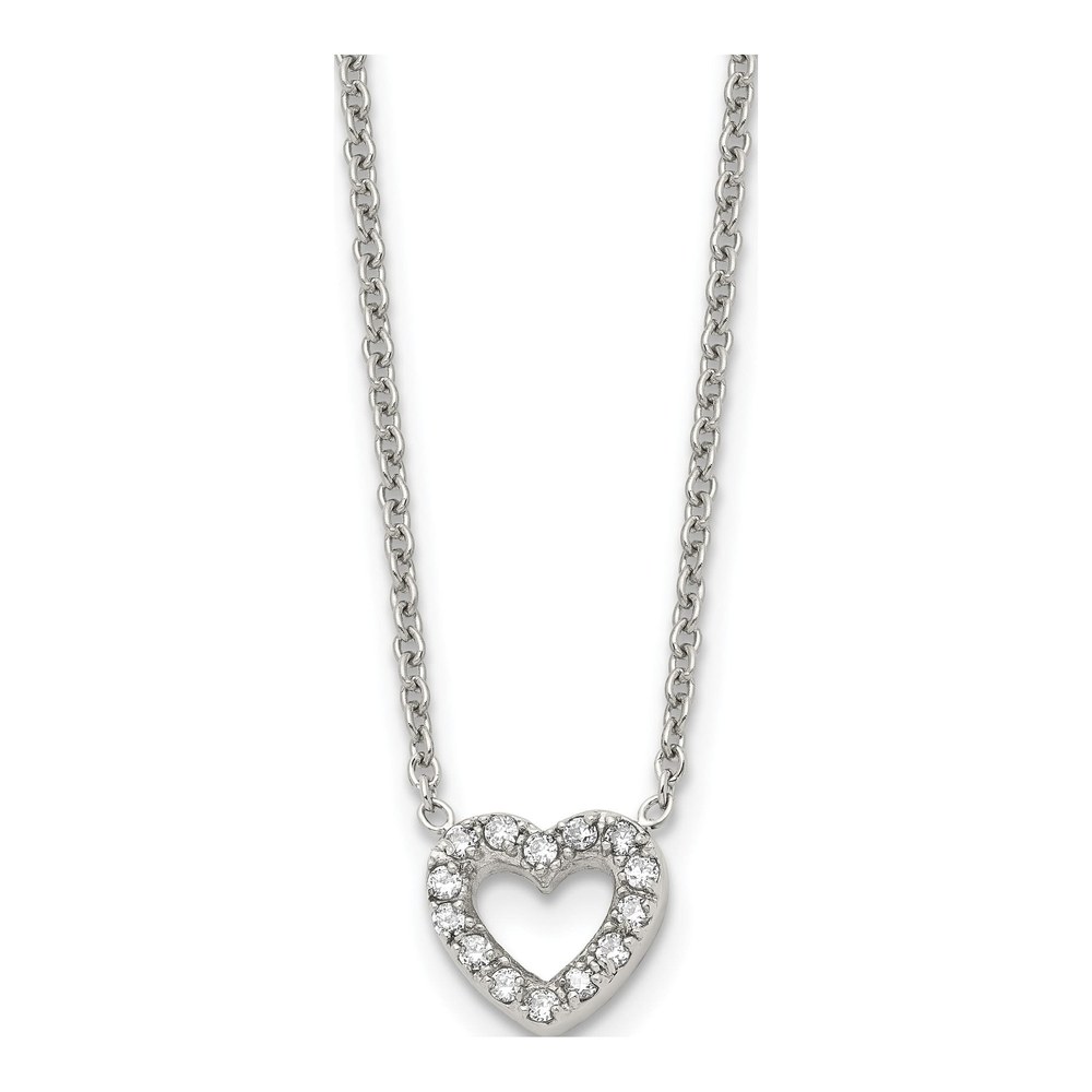 Stainless Steel CZ Open Heart Pendant Necklace