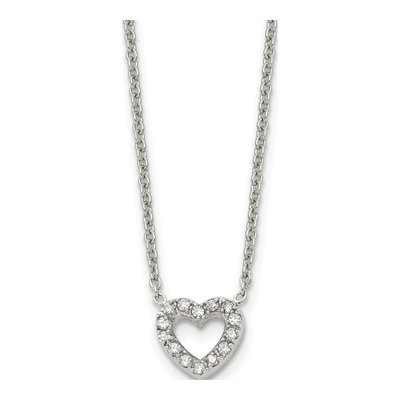 Stainless Steel CZ Open Heart Pendant Necklace