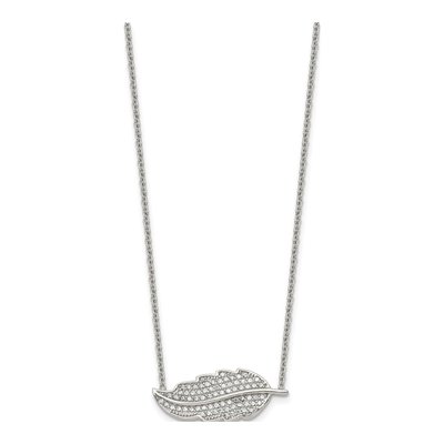 Stainless Steel CZ Leaf Pendant Necklace – view 4