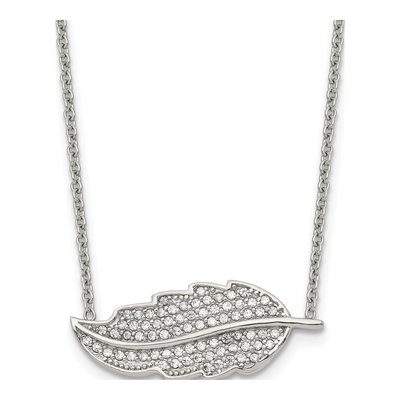 Stainless Steel CZ Leaf Pendant Necklace