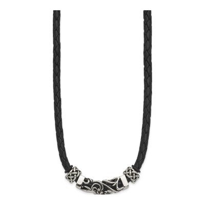 Stainless Steel Black Leather Cord Necklace – view 4