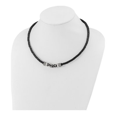Stainless Steel Black Leather Cord Necklace – view 5