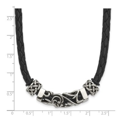 Stainless Steel Black Leather Cord Necklace – view 6