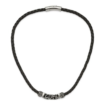 Stainless Steel Black Leather Cord Necklace – view 7
