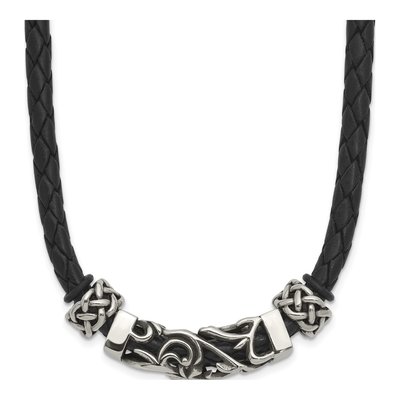 Stainless Steel Black Leather Cord Necklace
