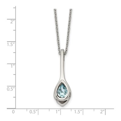 Stainless Steel Blue Glass Teardrop Pendant Necklace – view 6