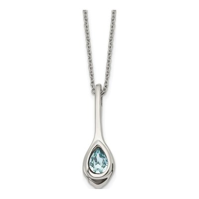Stainless Steel Blue Glass Teardrop Pendant Necklace