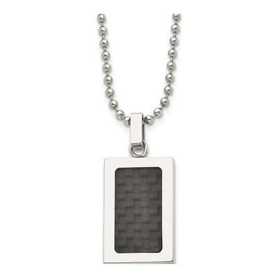 Stainless Steel Carbon Fiber Dog Tag Pendant Necklace