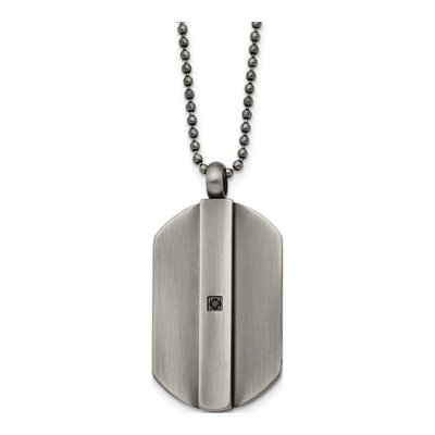 Stainless Steel CZ Dog Tag Pendant Necklace