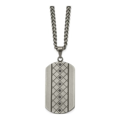 Stainless Steel CZ Dog Tag Pendant Necklace