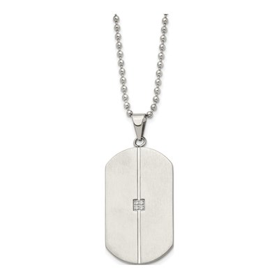 Stainless Steel CZ Dog Tag Pendant Necklace – view 4