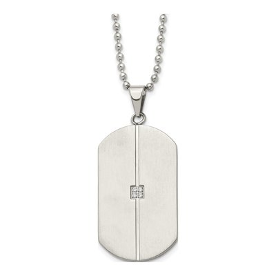 Stainless Steel CZ Dog Tag Pendant Necklace