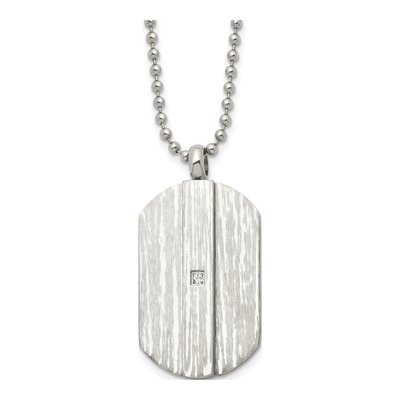 Stainless Steel CZ Dog Tag Pendant Necklace