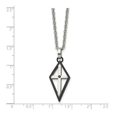 Black Stainless Steel CZ Cross Pendant Necklace – view 4