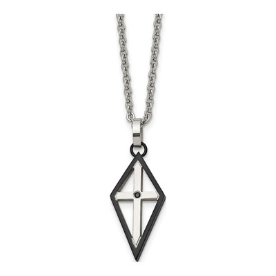 Black Stainless Steel CZ Cross Pendant Necklace