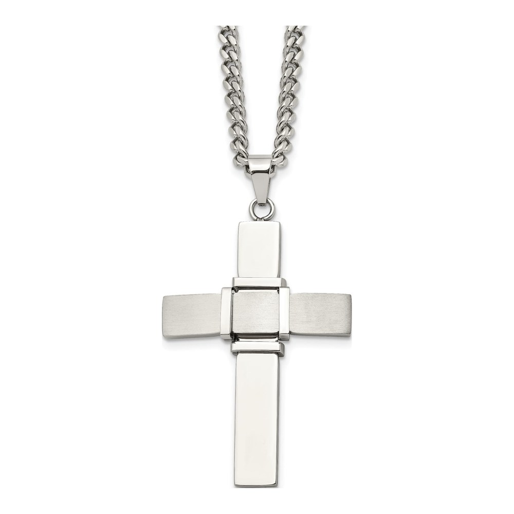 Men's Chisel Steel Cross Pendant, 22" Curb Chain