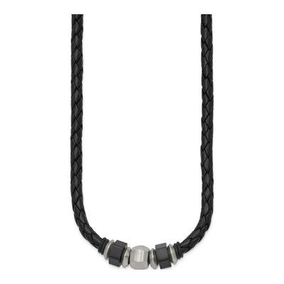 Black Stainless Steel Black Leather Cord Necklace – view 4