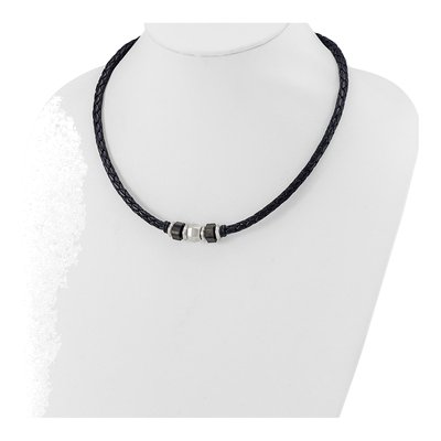Black Stainless Steel Black Leather Cord Necklace – view 5