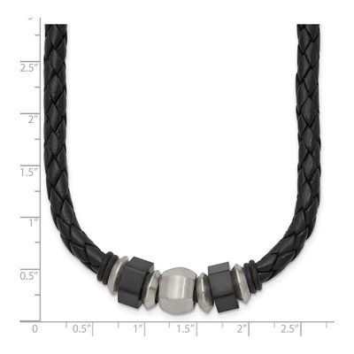 Black Stainless Steel Black Leather Cord Necklace – view 6