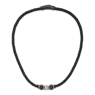 Black Stainless Steel Black Leather Cord Necklace – view 7