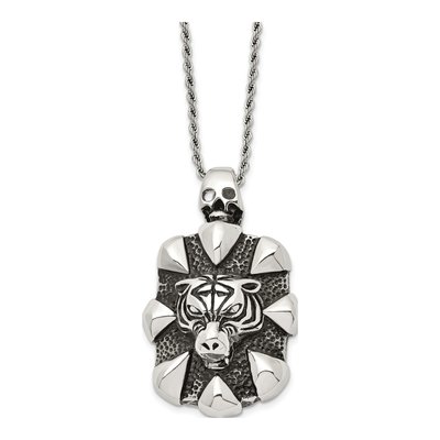 Stainless Steel Tiger Skull Pendant Necklace – view 4