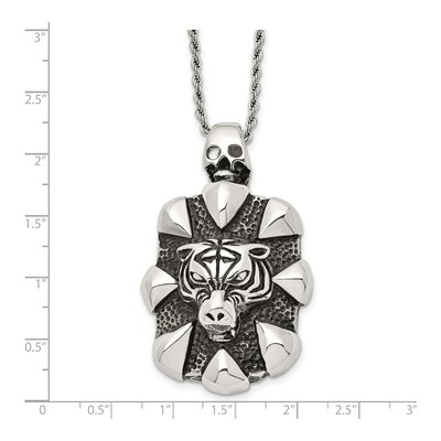Stainless Steel Tiger Skull Pendant Necklace – view 6
