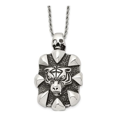 Stainless Steel Tiger Skull Pendant Necklace