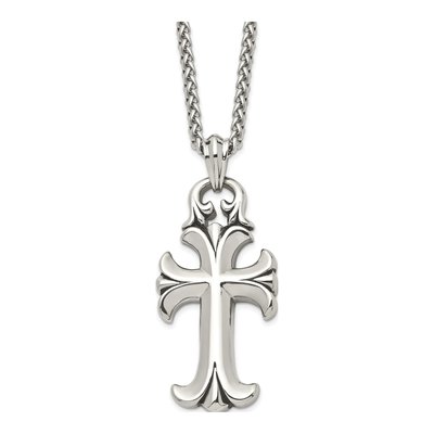 Stainless Steel Cross Spiga Pendant Necklace