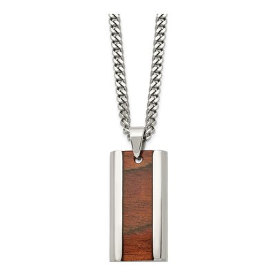 Stainless Steel Koa Wood Dog Tag Pendant Necklace