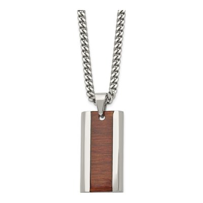 Stainless Steel Koa Wood Dog Tag Pendant Necklace