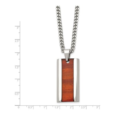 Stainless Steel Red Koa Wood Dog Tag Pendant Necklace – view 4