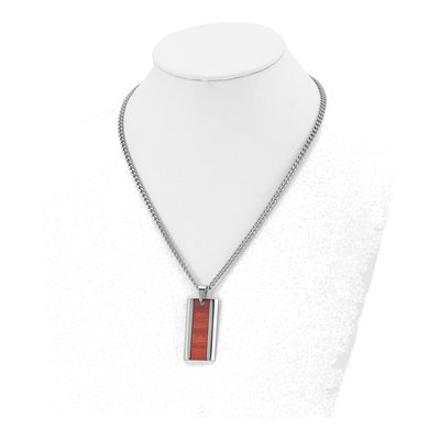 Stainless Steel Red Koa Wood Dog Tag Pendant Necklace – view 5