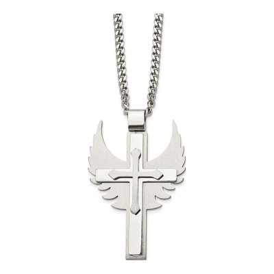 Stainless Steel Cross Wings Pendant Necklace – view 4