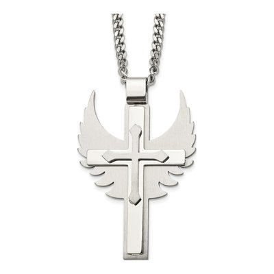 Stainless Steel Cross Wings Pendant Necklace