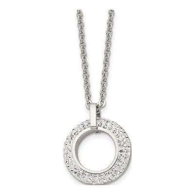 Stainless Steel Crystal Enamel Circle Pendant Necklace