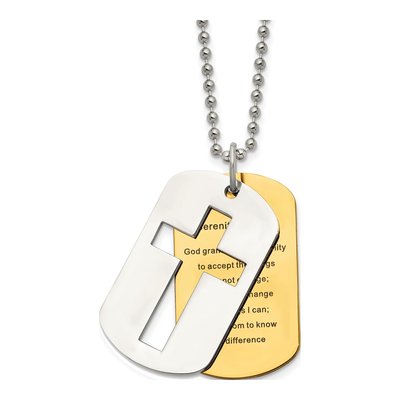 Stainless Steel Cross Dog Tag Pendant Necklace